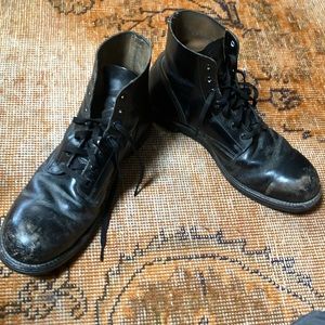 Mens Black Leather Military Leather Boots